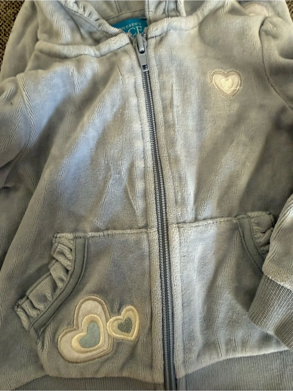 The Children's Place Light Blue Velour Sweat outfit with Heart Appliqués